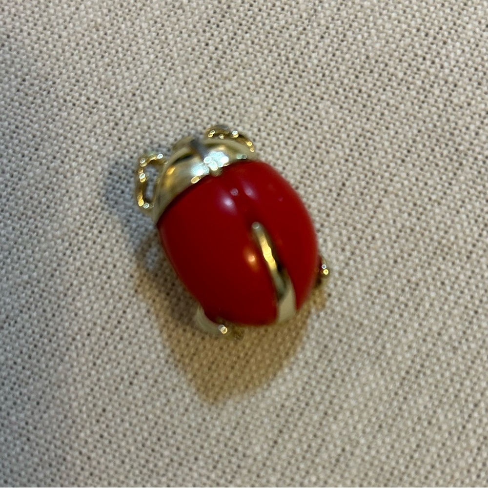 Sarah Coventry Vintage Bug Brooch Goldtone and Red